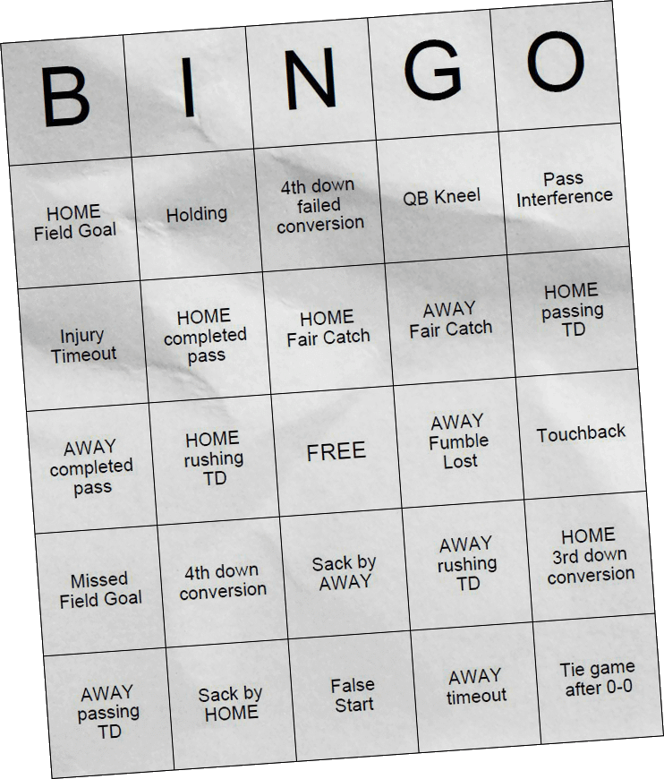 Print Superbowl Bingo