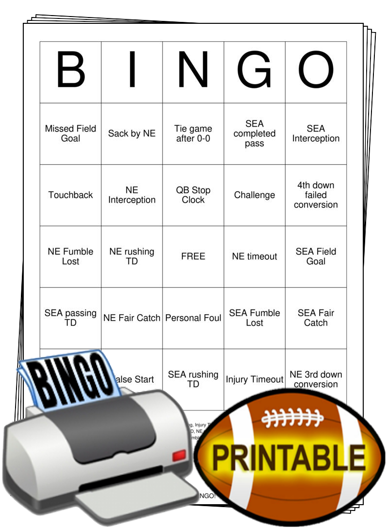 2026 Superbowl Football Bingo Cards