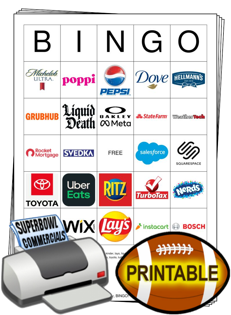 2026 Superbowl Commercial Logos Bingo Cards